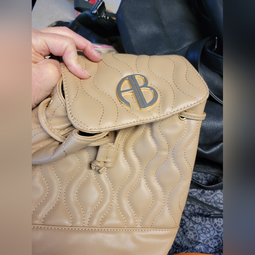Alexis Bendel Beige Quilted Women's Backpack - Picture 5 of 10